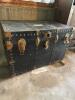 Antique Steamer Trunk with Brass Hardware and Upper Storage Tray
