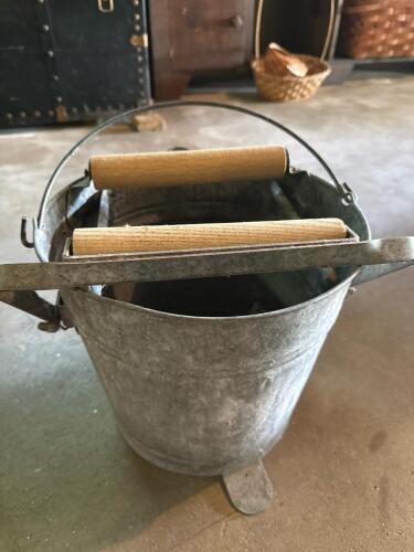 Vintage Metal Mop Bucket with Wringer Attachment