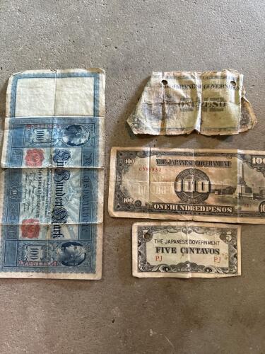 World War I German 100 Mark and Japanese WWII Occupation Notes