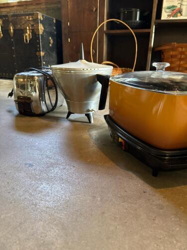 Atomic Age Appliances: General Electric Toaster, Regal Popcorn Maker, West Bend Slo-Cooker