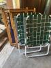 Folding Webbed Beach Chairs and Wooden Frame Sling Chairs