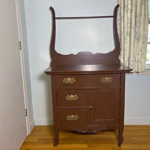 Vintage Brown Painted Wood Washstand