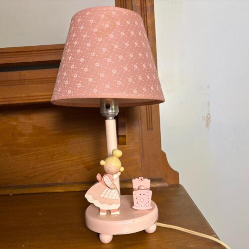 Decorative Pink Table Lamp with Wooden Doll Motif