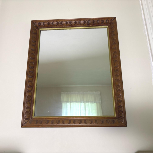 Hand-Carved Rectangular Wooden Wall Mirror