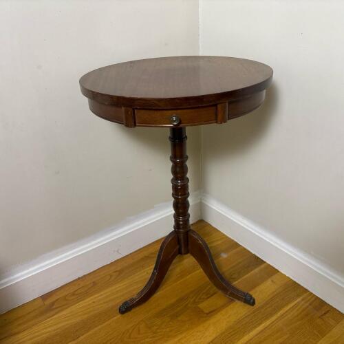 Vintage Wooden Tripod Pedestal Table with Claw Feet