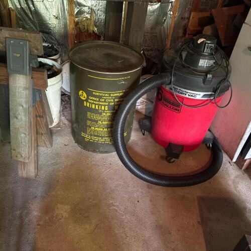 Saw Horses, Shop Vac, Military Water Barrel, & More