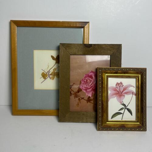 Framed Floral Prints and Pressed Flower Art Assortment