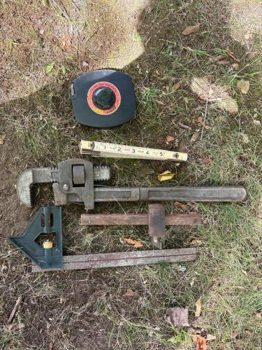 Assorted Vintage Hand Tools: Tape, Wrench, Square, Gauge, Ruler