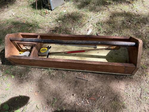 Vintage Wooden Tool Tote with Metal Handle