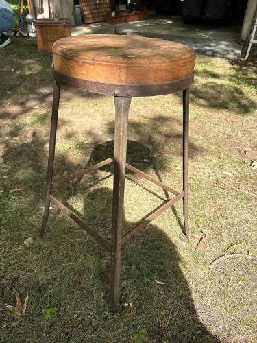 Industrial-Style Metal and Wood Stool