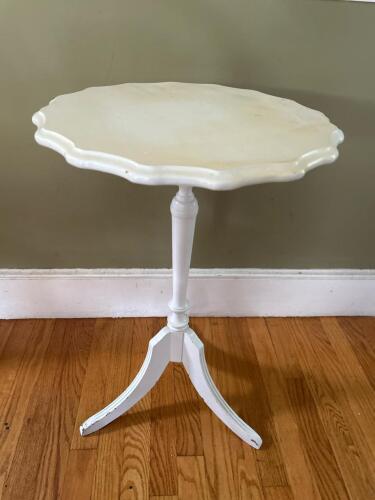 Scalloped-Edge White Wood Pedestal Table