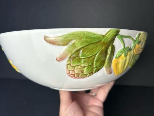 Italian Ceramic Bowl With Fruit and Vegetable Relief Decoration