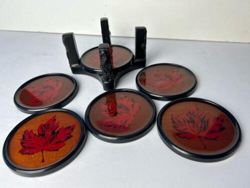 Canadian Maple Leaf Wooden Drink Coasters With Stand