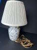 Small Blue and White Ceramic Table Lamp With Pleated Shade - 2