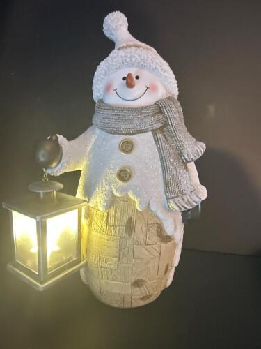 Snowman 15" Figurine with Lighted Lantern