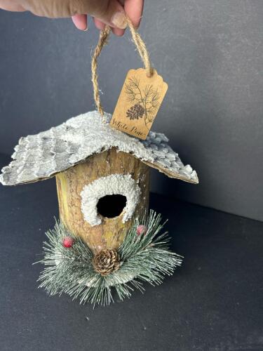 White Pine Brand, Cardboard Rustic Snowy Birdhouse Ornament