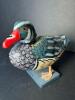 Small Hand Carved Painted Duck Figure on Wood Base