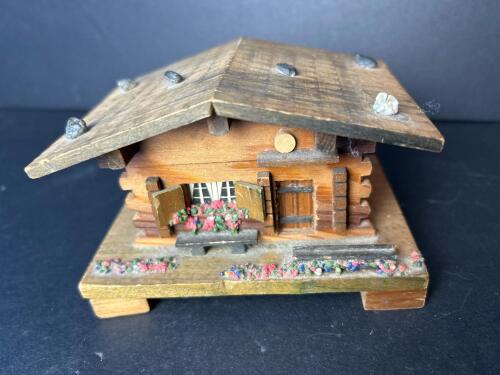 Vintage Swiss Chalet Music Box with Floral Details