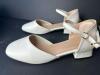 White Faux Leather Low Heel Ankle Strap Shoes Size 37 - 5
