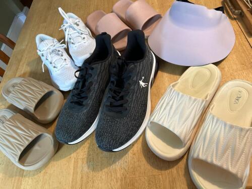 Assorted Athletic Shoes and Slide Sandals