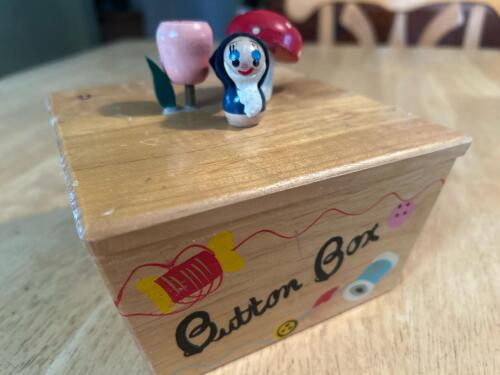 Decorative Small Wooden Button Box & Vintage Buttons