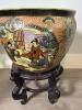 Japanese Satsuma-Style Planter Bowl with Wooden Stand - 2