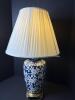 Blue Floral Porcelain Table Lamp with Pleated Fabric Shade - 2