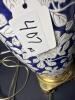 Blue Floral Porcelain Table Lamp with Pleated Fabric Shade - 13