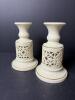 Pair of Lenox Ivory Porcelain Candlestick Holders with Gold Trim