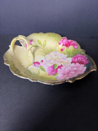 Hand-Painted Floral Porcelain Berry Bowl in Art Nouveau Style