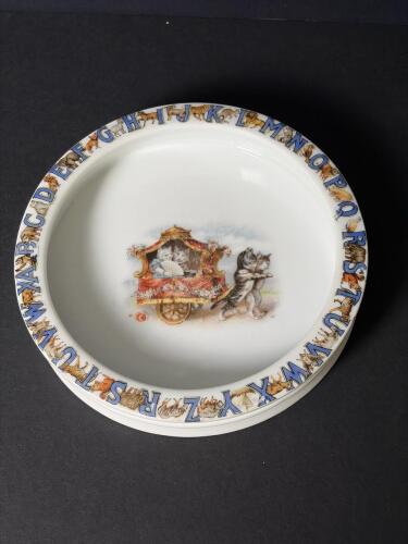 Antique Germany Cat Motif Alphabet Child's Porcelain Feeding Dish