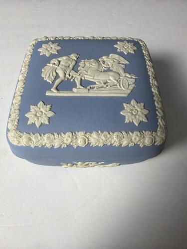 Blue Jasperware Trinket Box with Classical Reliefs
