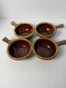 Four Hull Brown Drip Glaze Soup Bowls With Handles