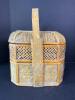 Lidded Asian-Style Woven Bamboo Tiered Basket with Handle