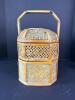 Lidded Asian-Style Woven Bamboo Tiered Basket with Handle - 4