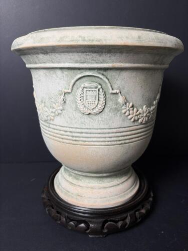 Waccam Made in Italy Glazed Pottery Planters with Wood Stands