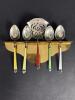 Sterling Silver and Enamel Demitasse Spoons with Brass Wall Rack