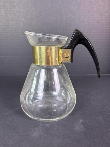 Miniature Corning Heat-Proof Glass Coffee Carafe with Brass Band