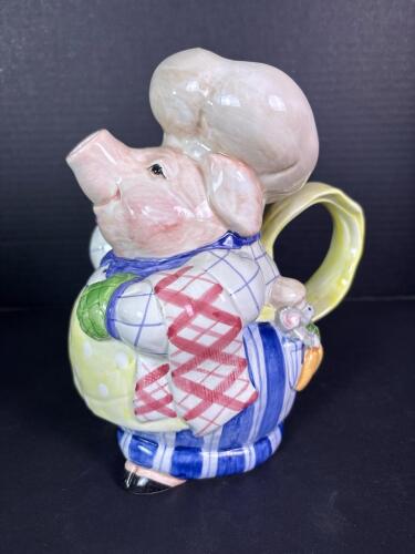 Fitz and Floyd Pig Chef Teapot Hand-Painted Ceramic