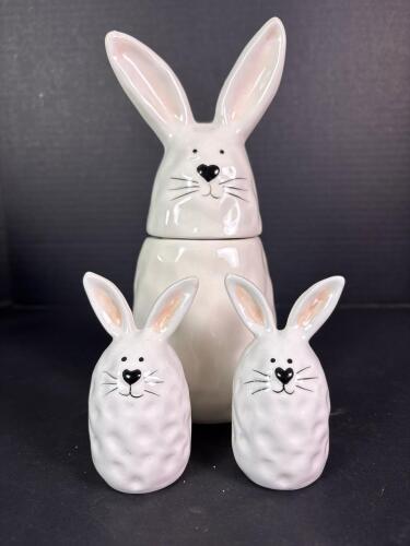 Whimsical Cupboard Bunny Canister with Bunny Salt and Pepper Shakers
