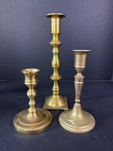 Three Brass Candlesticks in Traditional Style