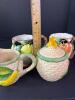 Omnibus Ceramic Basketweave Fruit Creamer, Sugar, and Mugs Set - 10
