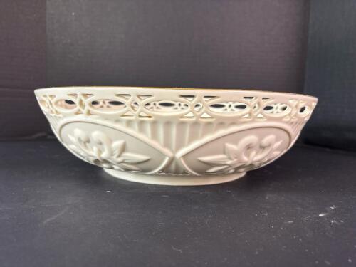 Large Lenox Porcelain Reticulated Bowl With Gilt Rim
