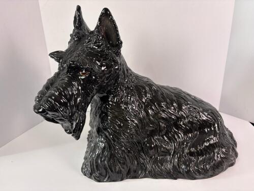 Large Ceramic Scottish Terrier Dog Sculpture in Black Glaze