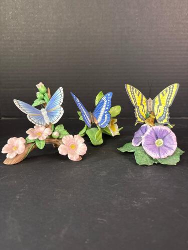 Three Lenox Butterfly Porcelain Figurines, Limited Edition