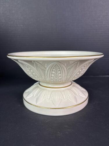 Lenox Footed Porcelain Bowl with Embossed Leaf Motif