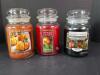 Three Village Candle Pumpkin Donuts, Yankee Candle Macintosh, Evergreen Pine