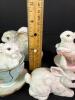 Four Porcelain Bunny Figurines in Teacups and Crouching Position - 5