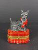 Tiny Scottie Dog Porcelain Trinket Box with Red Plaid Base