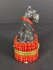 Tiny Scottie Dog Porcelain Trinket Box with Red Plaid Base - 4